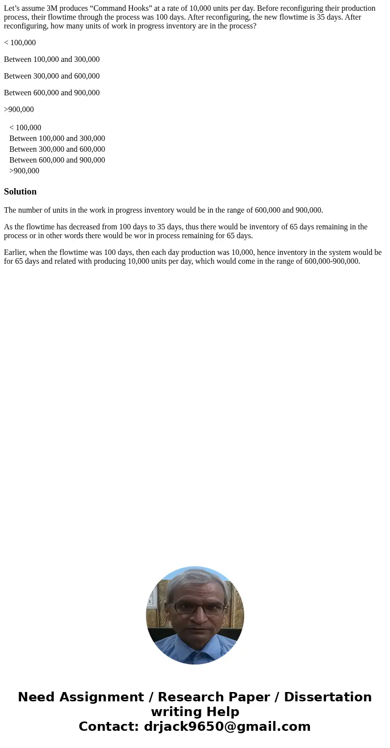 Let’s assume 3M produces “Command Hooks” at a rate of 10,000 units per day. Before reconfiguring their production process, their flowtime through the process wa Let’s assume 3M produces “Command Hooks” at a rate of 10,000 units per day. Before reconfiguring their production process, their flowtime through the process wa