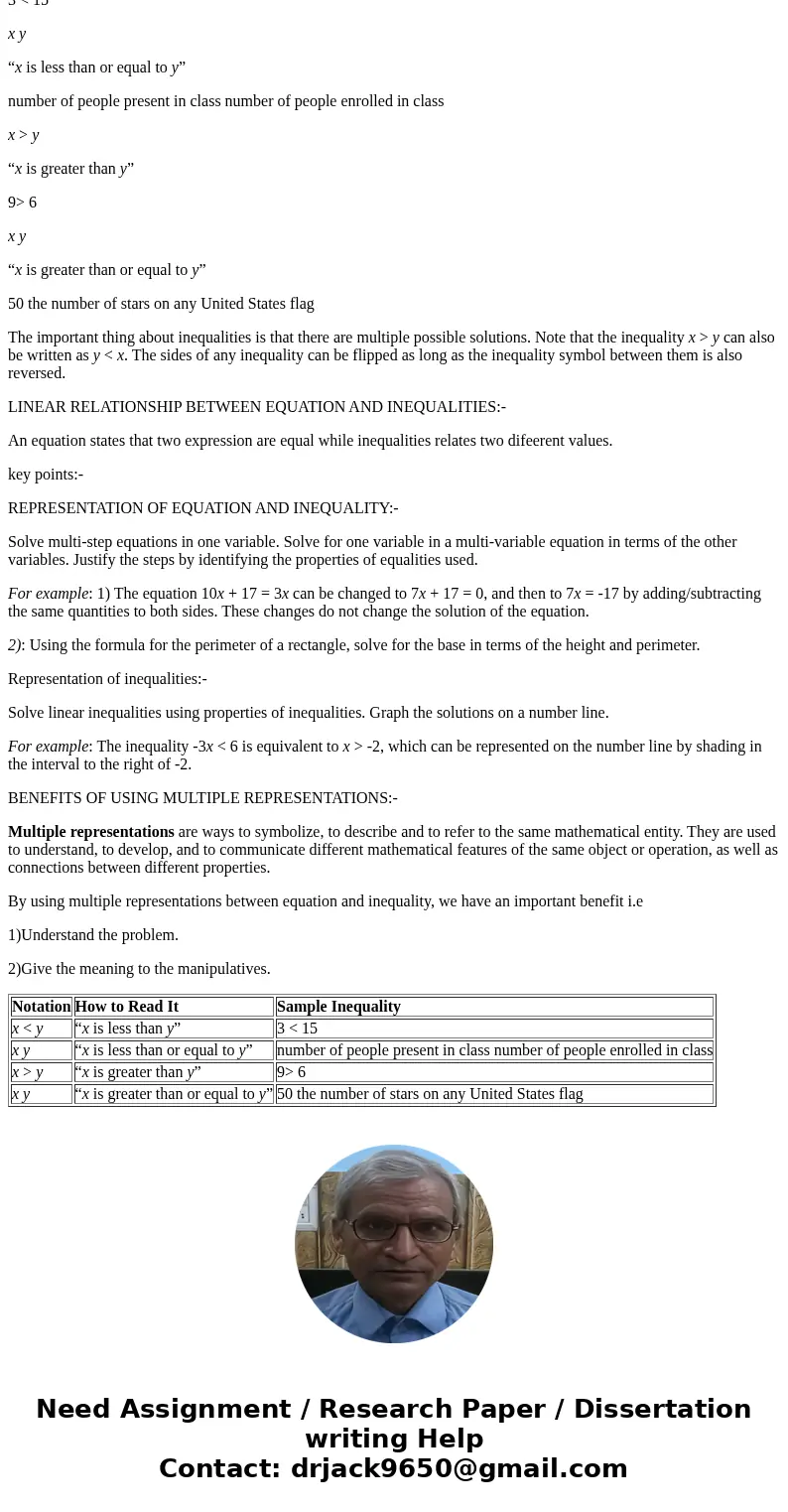 List at least two (2) similarities and at least two (2) differences between linear equations and linear inequalities. Describe a situation that can be best mode List at least two (2) similarities and at least two (2) differences between linear equations and linear inequalities. Describe a situation that can be best mode
