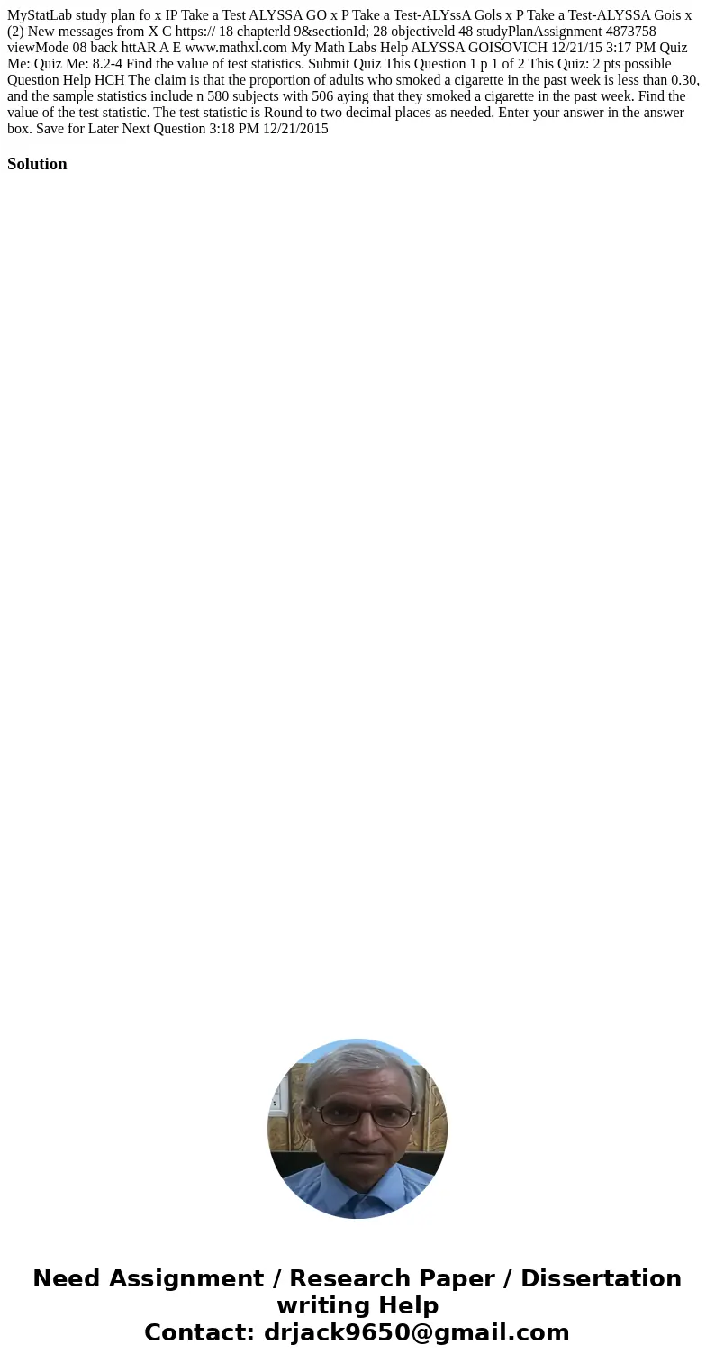 MyStatLab study plan fo x IP Take a Test ALYSSA GO x P Take a Test-ALYssA Gols x P Take a Test-ALYSSA Gois x (2) New messages from X C https:// 18 chapterld 9&  MyStatLab study plan fo x IP Take a Test ALYSSA GO x P Take a Test-ALYssA Gols x P Take a Test-ALYSSA Gois x (2) New messages from X C https:// 18 chapterld 9&