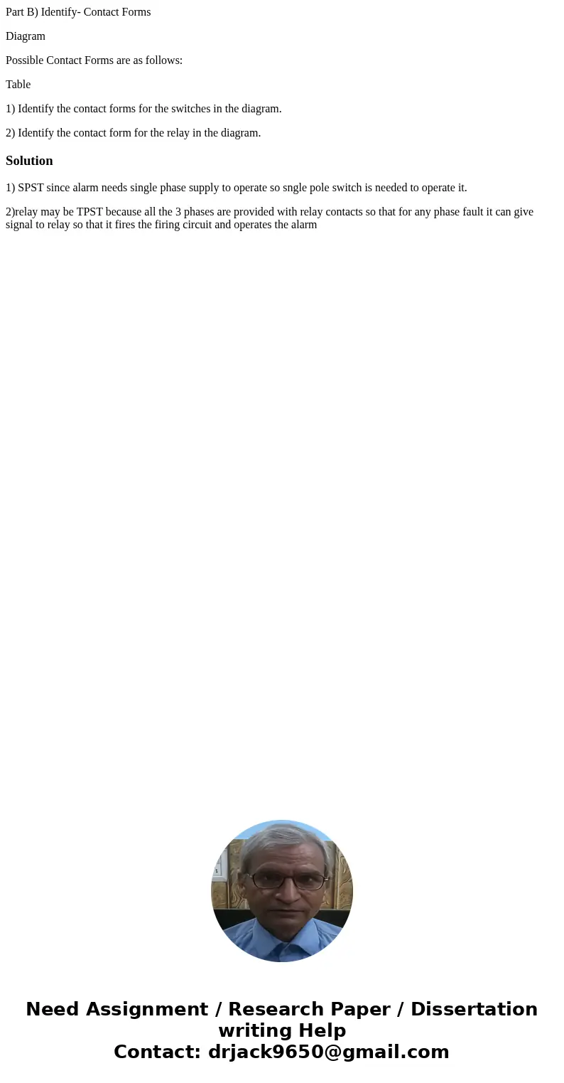 Part B) Identify- Contact Forms Diagram Possible Contact Forms are as follows: Table 1) Identify the contact forms for the switches in the diagram. 2) Identify  Part B) Identify- Contact Forms Diagram Possible Contact Forms are as follows: Table 1) Identify the contact forms for the switches in the diagram. 2) Identify
