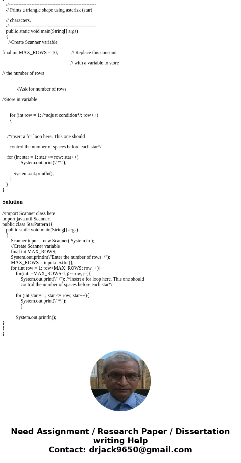Pattern of Stars Listing 6.4 in the text book demonstrates the use of a nested for loop by printing a pattern of asterisks (stars), starting from the least numb Pattern of Stars Listing 6.4 in the text book demonstrates the use of a nested for loop by printing a pattern of asterisks (stars), starting from the least numb