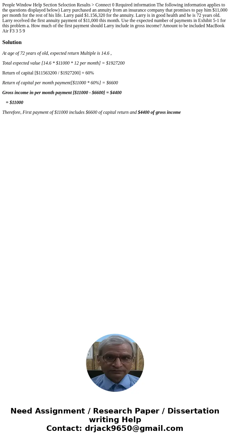 People Window Help Section Seloction Results > Connect 0 Required information The following information applies to the questions displayed below) Larry purc  People Window Help Section Seloction Results > Connect 0 Required information The following information applies to the questions displayed below) Larry purc