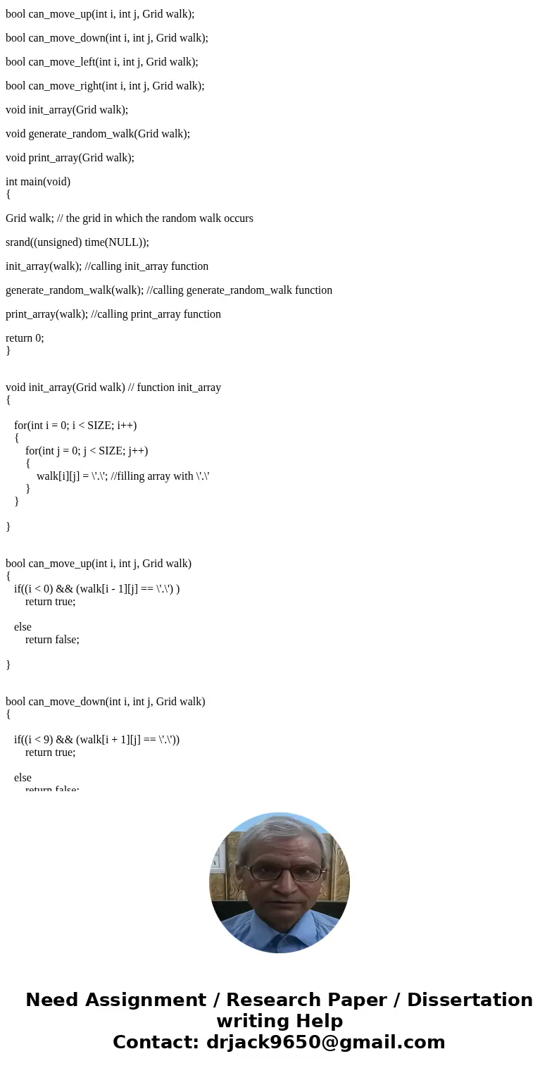 Please help me find where I do something wrong with my program I am working on creating a random walk across a grid. I already wrote most of the code, but every Please help me find where I do something wrong with my program I am working on creating a random walk across a grid. I already wrote most of the code, but every