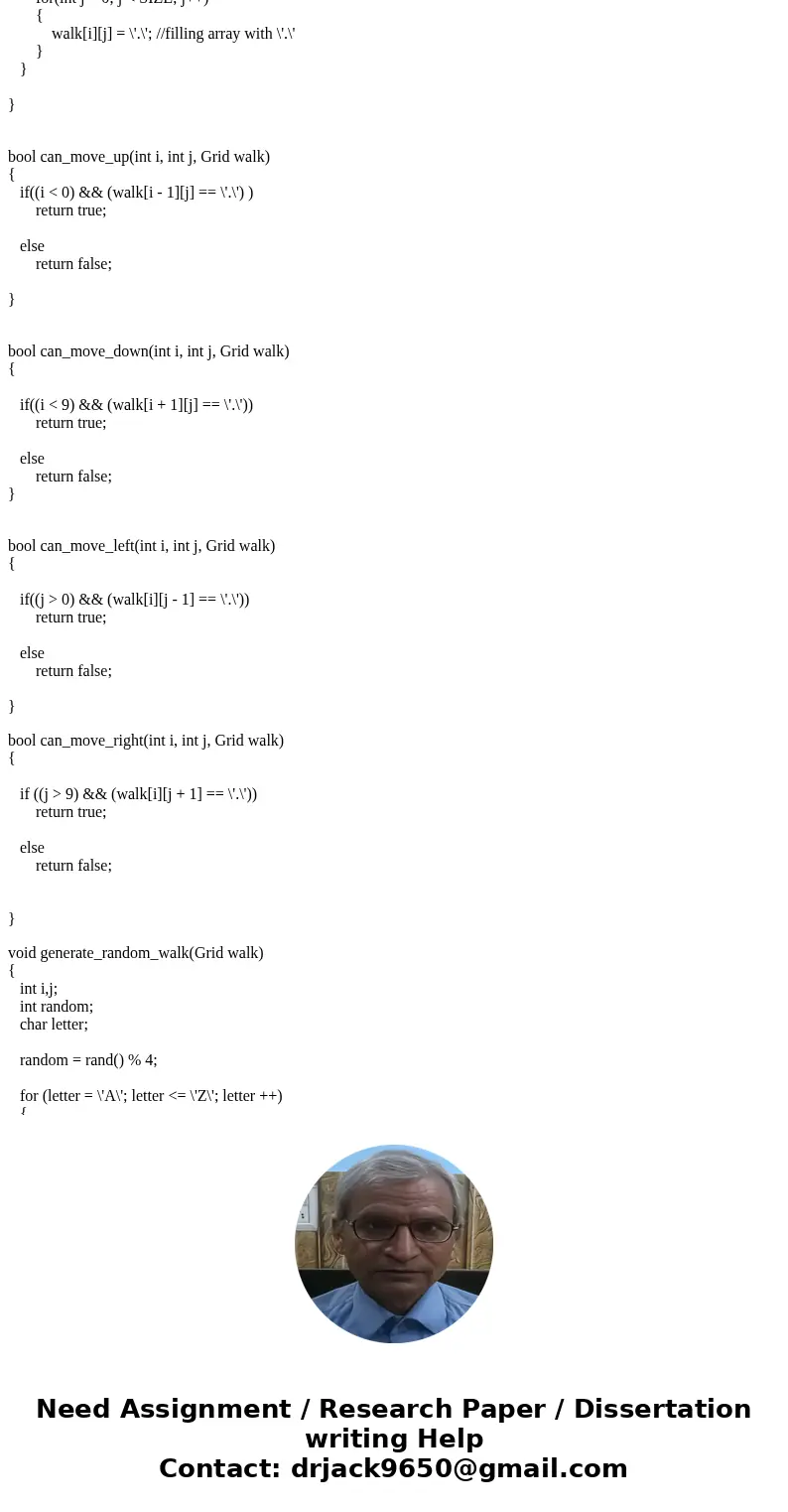 Please help me find where I do something wrong with my program I am working on creating a random walk across a grid. I already wrote most of the code, but every Please help me find where I do something wrong with my program I am working on creating a random walk across a grid. I already wrote most of the code, but every