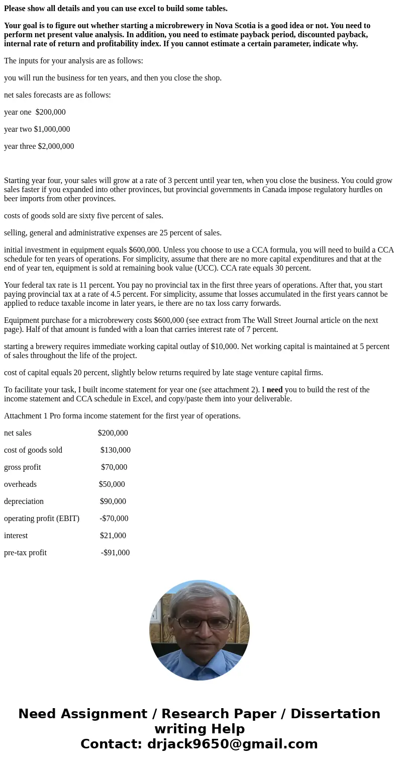 Please show all details and you can use excel to build some tables. Your goal is to figure out whether starting a microbrewery in Nova Scotia is a good idea or  Please show all details and you can use excel to build some tables. Your goal is to figure out whether starting a microbrewery in Nova Scotia is a good idea or