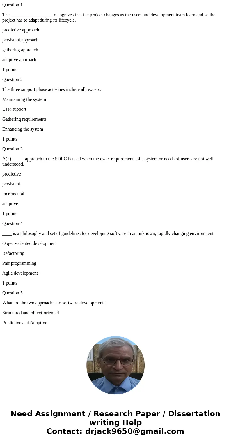 Question 1 The __________________ recognizes that the project changes as the users and development team learn and so the project has to adapt during its lifecyc Question 1 The __________________ recognizes that the project changes as the users and development team learn and so the project has to adapt during its lifecyc