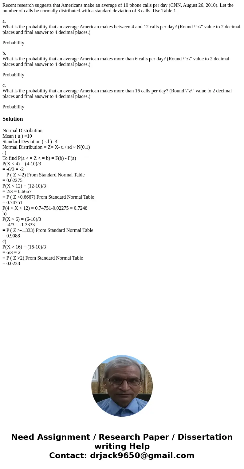 Recent research suggests that Americans make an average of 10 phone calls per day (CNN, August 26, 2010). Let the number of calls be normally distributed with a
