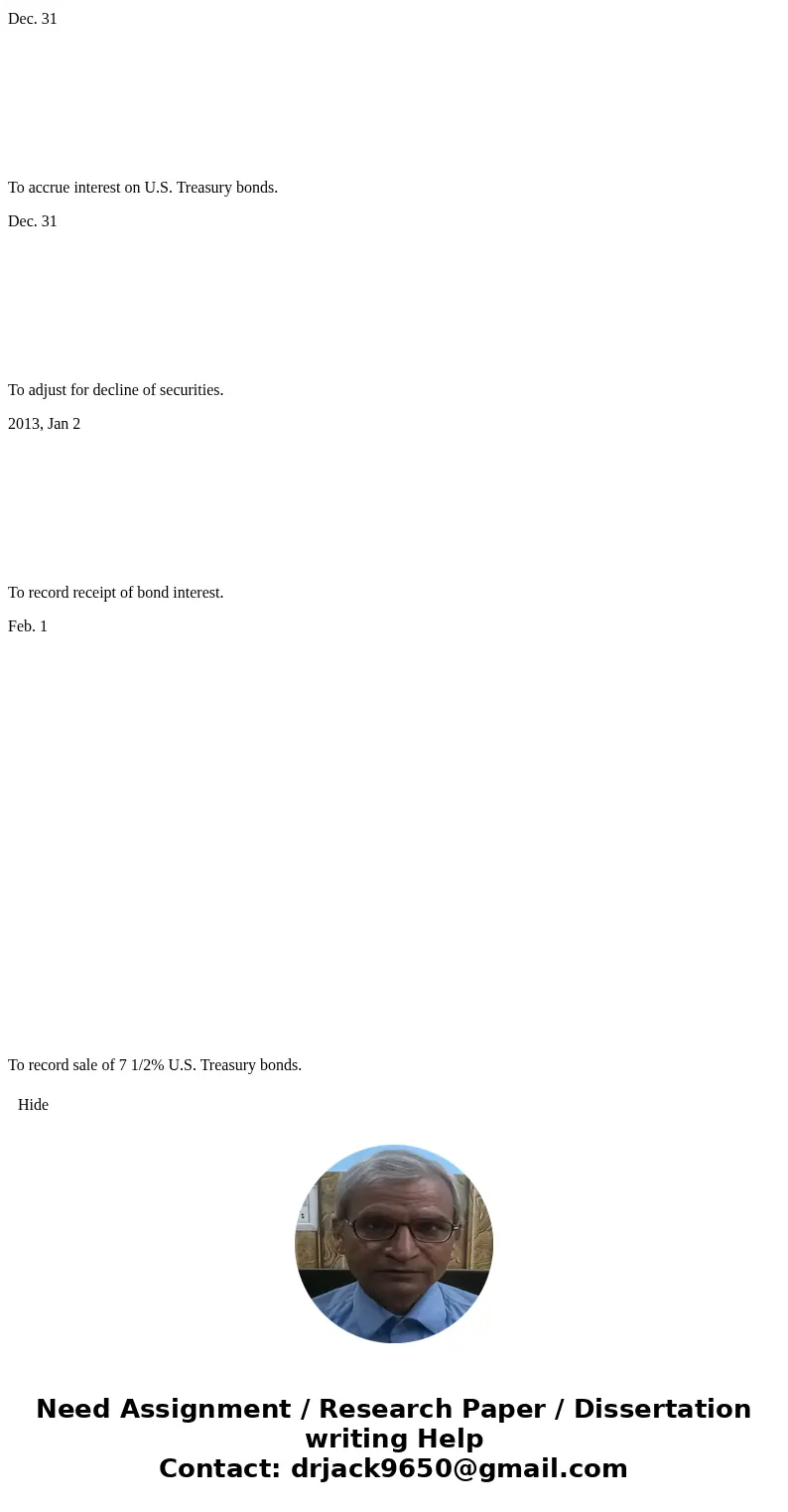 Recording and Valuing Trading Securities Myers & Associates reports the following information on its December 31, 2011, balance sheet: Supporting records of