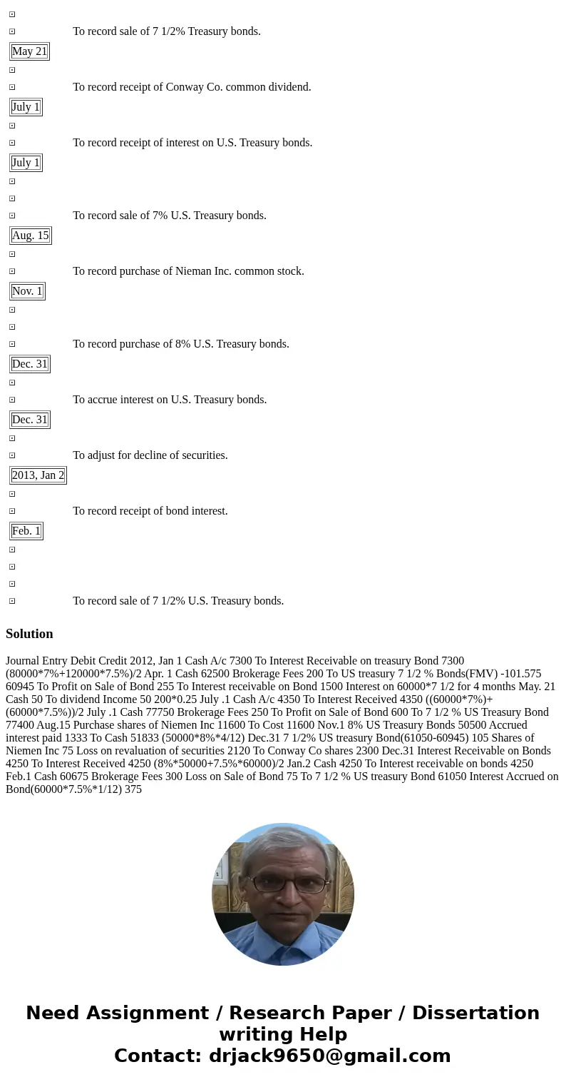 Recording and Valuing Trading Securities Myers & Associates reports the following information on its December 31, 2011, balance sheet: Supporting records of