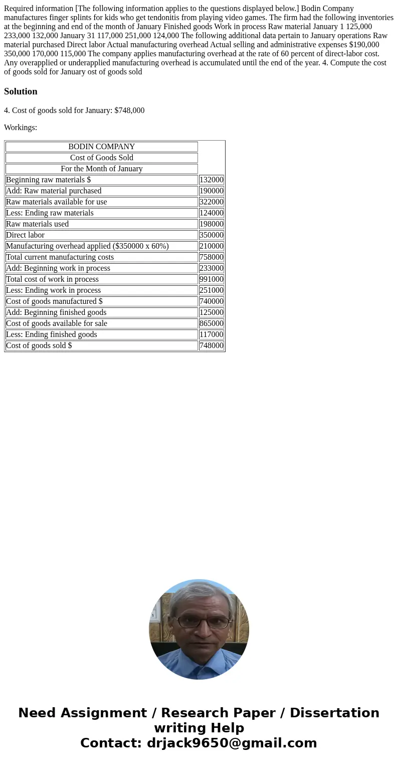  Required information [The following information applies to the questions displayed below.] Bodin Company manufactures finger splints for kids who get tendoniti
