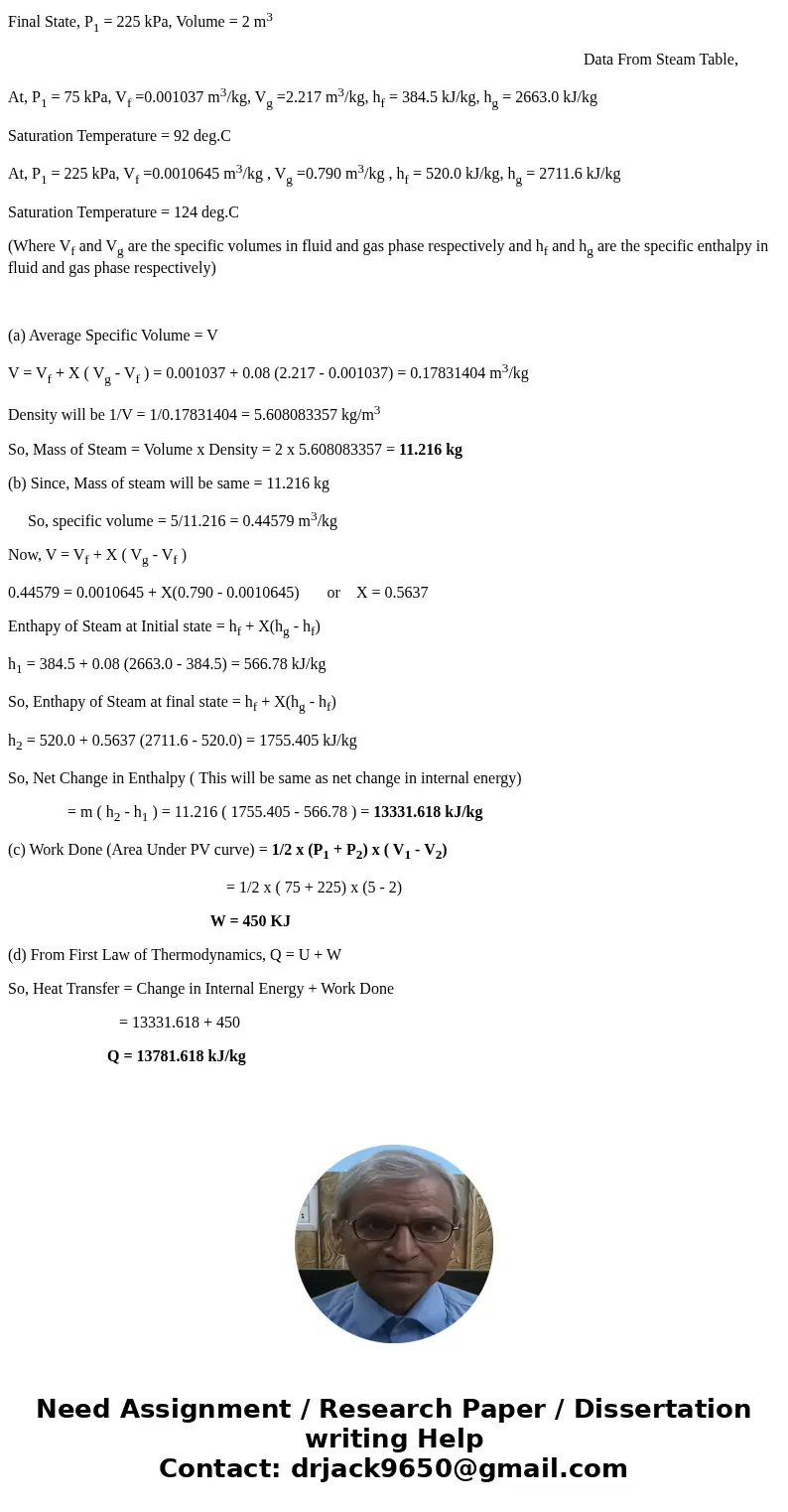 Steam at 75 kPa and 8 percent quality is contained in a spring-loaded piston-cylinder device with an initial volume of 2 m3 Steam is now heated until the pressu
