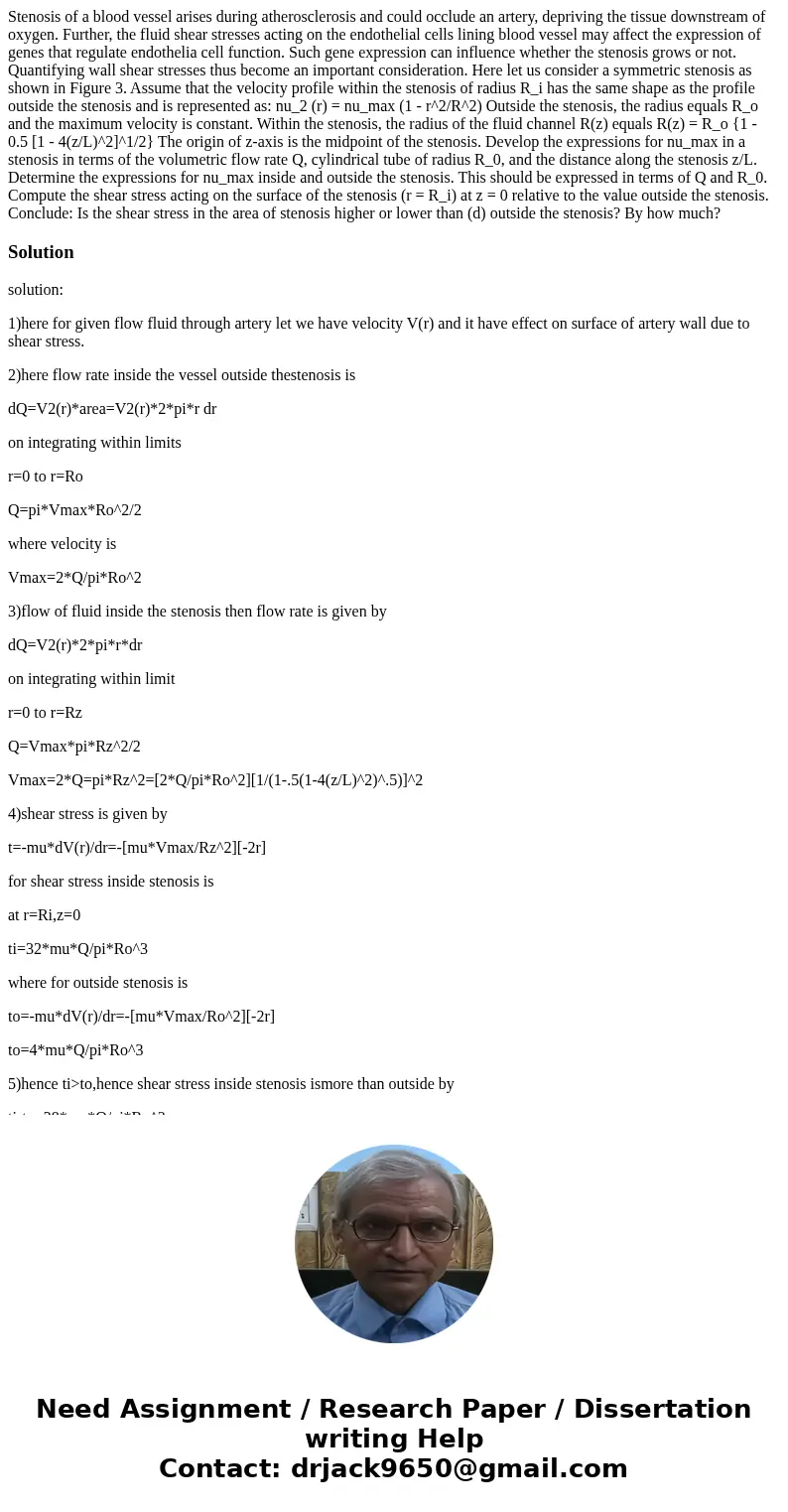  Stenosis of a blood vessel arises during atherosclerosis and could occlude an artery, depriving the tissue downstream of oxygen. Further, the fluid shear stres