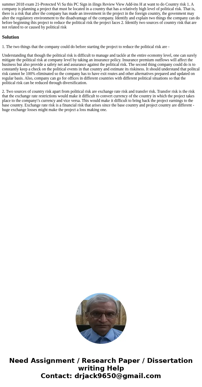 summer 2018 exam 21-Protected Vi Sa this PC Sign in ilings Review View Add-ins H at want to do Country risk 1. A company is planning a project that must be loc  summer 2018 exam 21-Protected Vi Sa this PC Sign in ilings Review View Add-ins H at want to do Country risk 1. A company is planning a project that must be loc