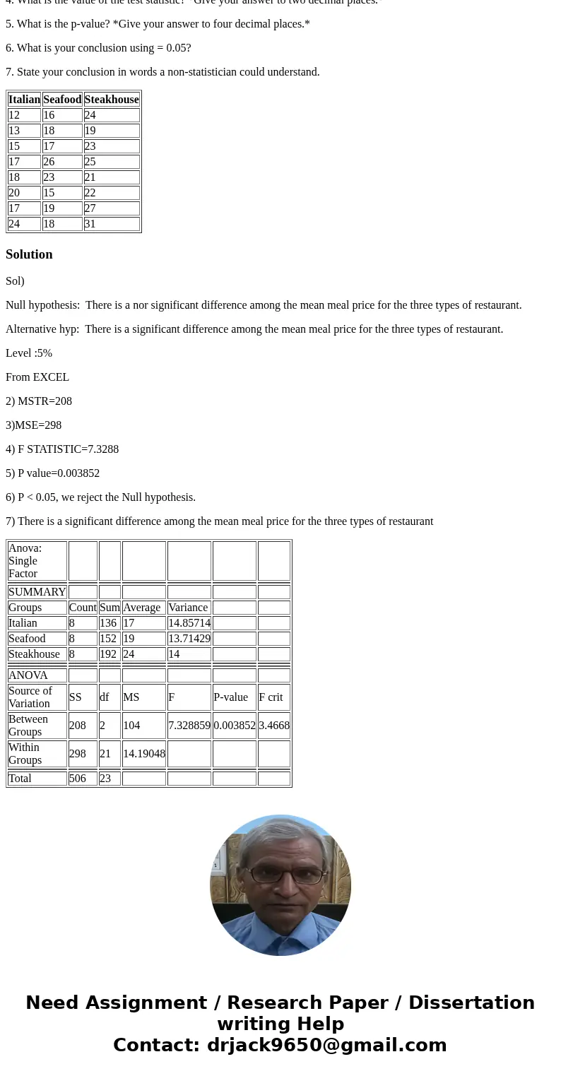 Suppose a reporter wanted to study the average meal price for restaurants located in Myrtle Beach, South Carolina. The reporter selected a sample of 8 seafood r Suppose a reporter wanted to study the average meal price for restaurants located in Myrtle Beach, South Carolina. The reporter selected a sample of 8 seafood r