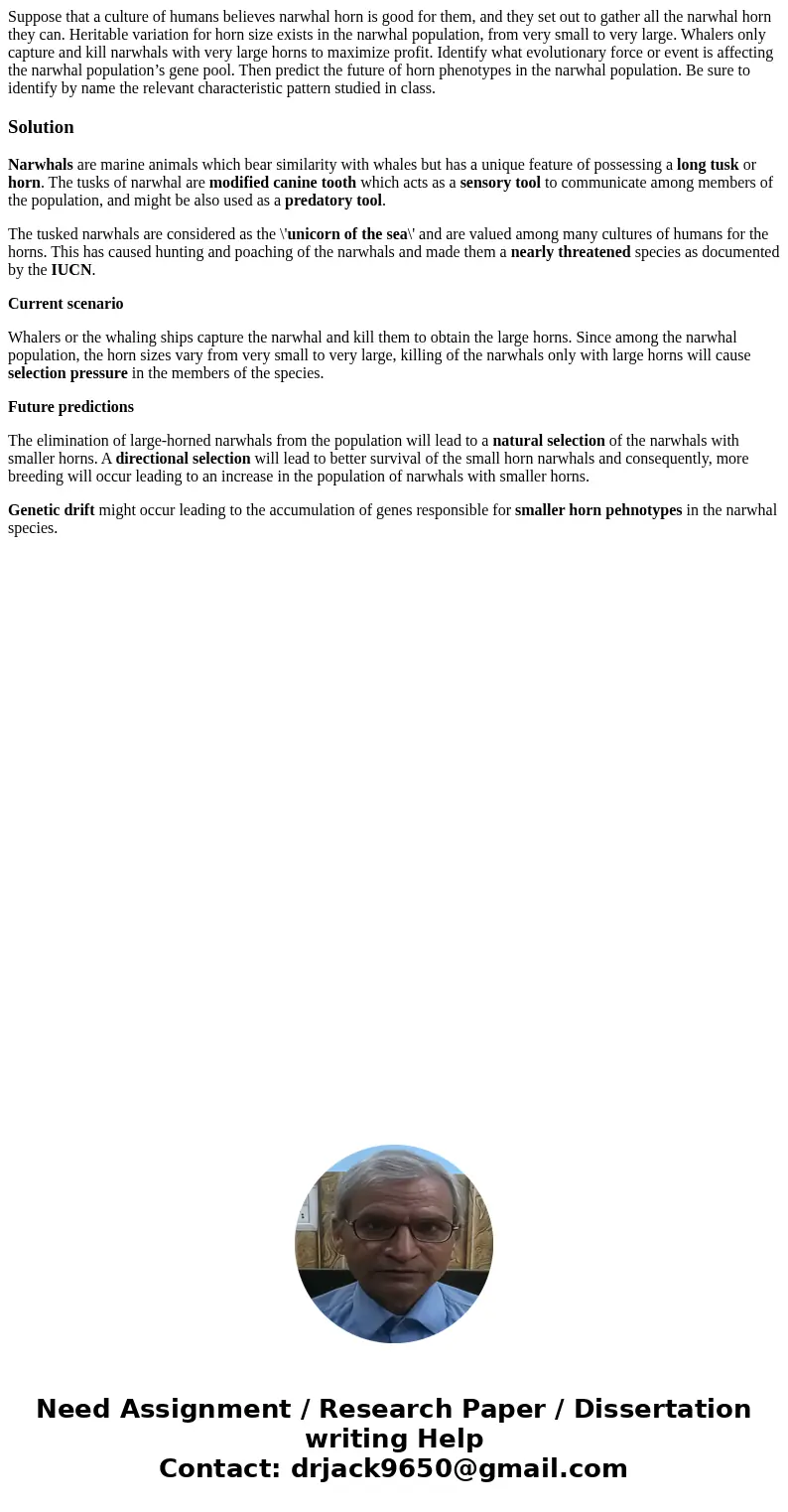 Suppose that a culture of humans believes narwhal horn is good for them, and they set out to gather all the narwhal horn they can. Heritable variation for horn  Suppose that a culture of humans believes narwhal horn is good for them, and they set out to gather all the narwhal horn they can. Heritable variation for horn