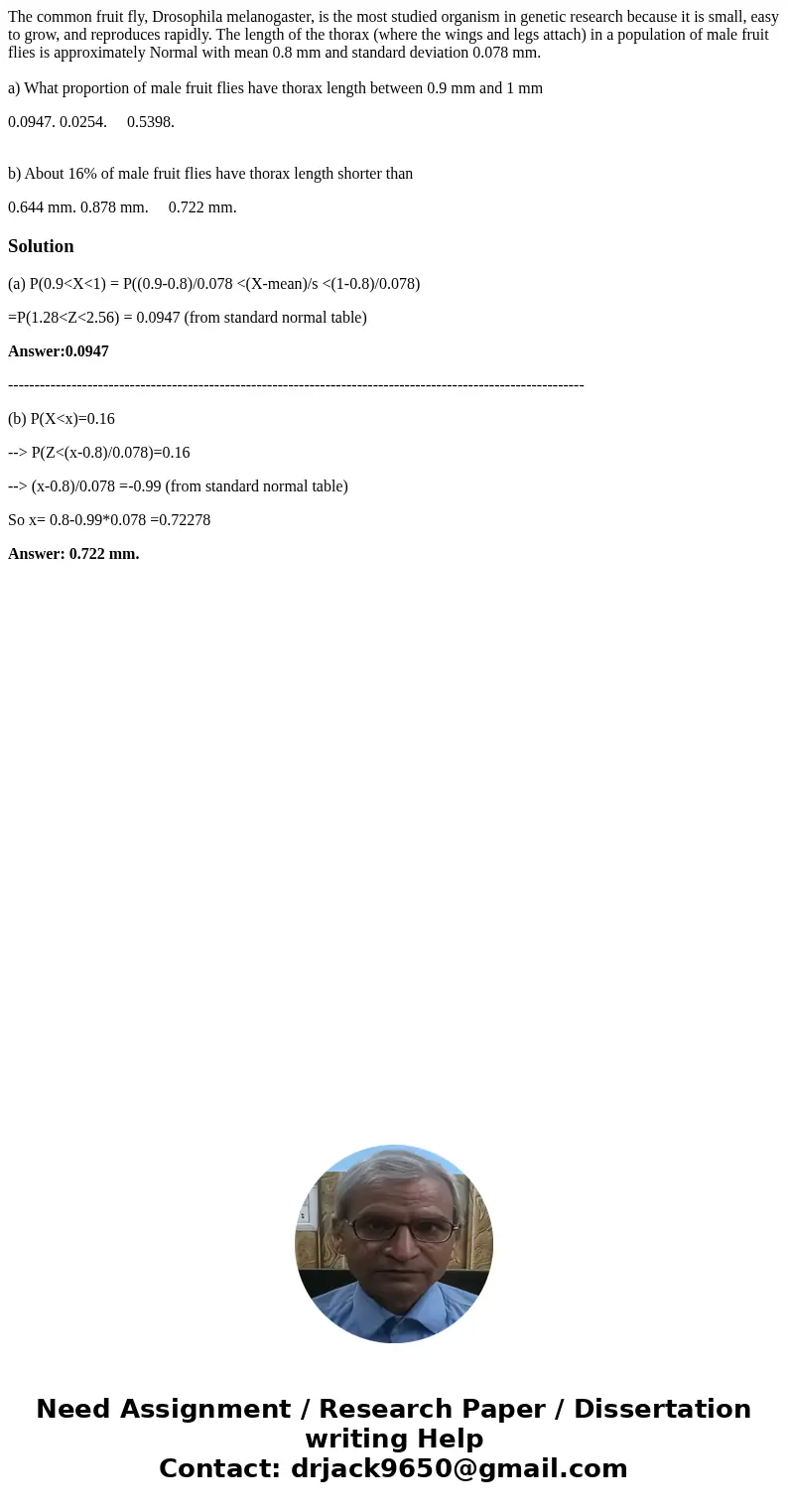 The common fruit fly, Drosophila melanogaster, is the most studied organism in genetic research because it is small, easy to grow, and reproduces rapidly. The l