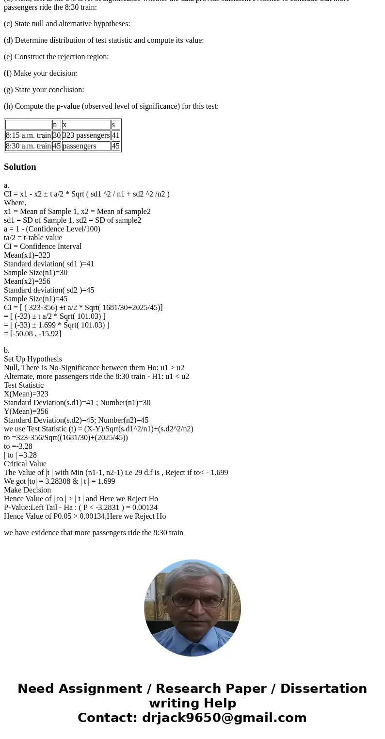 The Municipal Transit Authority wants to know if, on weekdays, more passengers ride the northbound blue line train towards the city center that departs at 8:30  The Municipal Transit Authority wants to know if, on weekdays, more passengers ride the northbound blue line train towards the city center that departs at 8:30