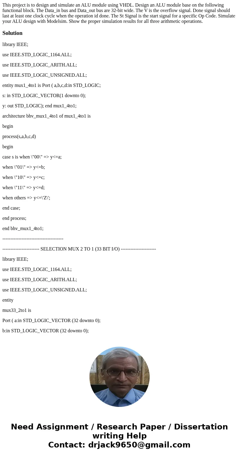 This project is to design and simulate an ALU module using VHDL. Design an ALU module base on the following functional block. The Data_in bus and Data_out bus   This project is to design and simulate an ALU module using VHDL. Design an ALU module base on the following functional block. The Data_in bus and Data_out bus