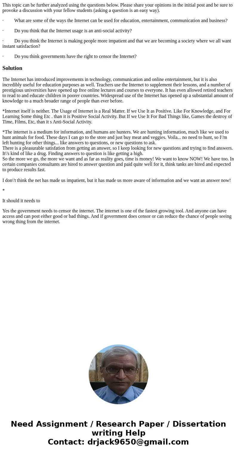 This topic can be further analyzed using the questions below. Please share your opinions in the initial post and be sure to provoke a discussion with your fello This topic can be further analyzed using the questions below. Please share your opinions in the initial post and be sure to provoke a discussion with your fello