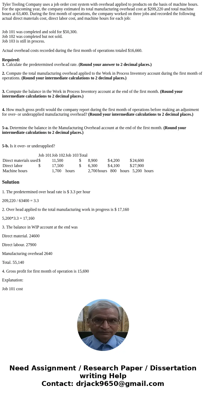 Tyler Tooling Company uses a job order cost system with overhead applied to products on the basis of machine hours. For the upcoming year, the company estimated