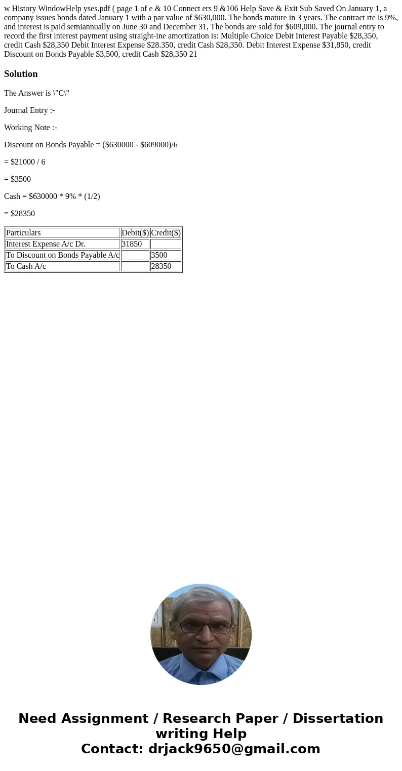  w History WindowHelp yses.pdf ( page 1 of e & 10 Connect ers 9 &106 Help Save & Exit Sub Saved On January 1, a company issues bonds dated January 1