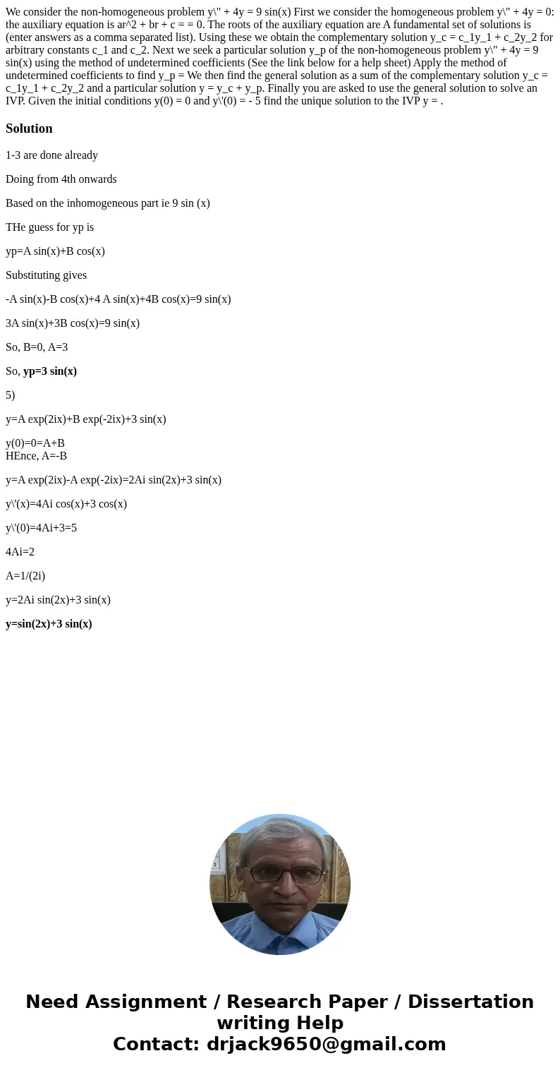 We consider the non-homogeneous problem y\  We consider the non-homogeneous problem y\