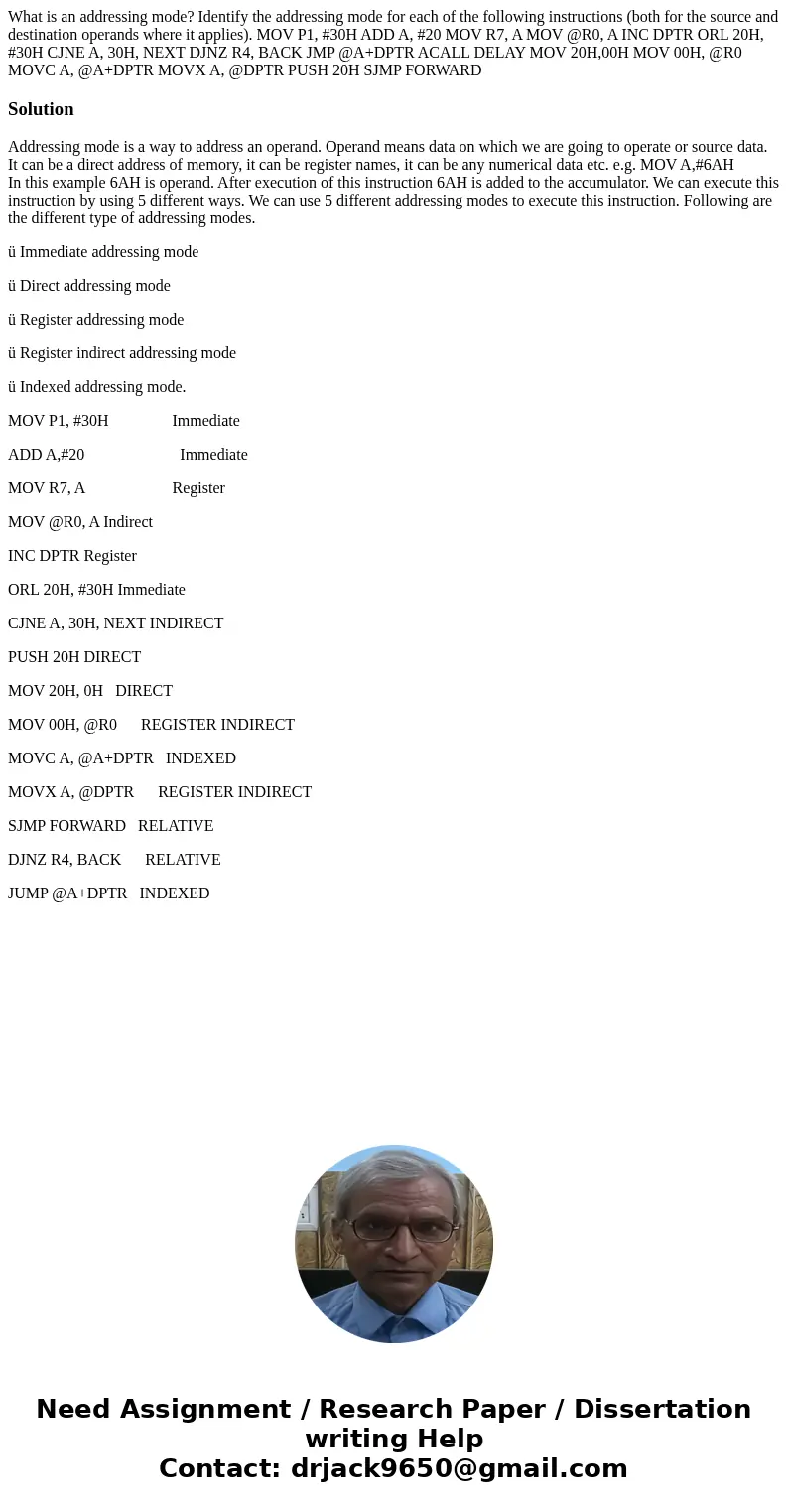 What is an addressing mode? Identify the addressing mode for each of the following instructions (both for the source and destination operands where it applies)  What is an addressing mode? Identify the addressing mode for each of the following instructions (both for the source and destination operands where it applies)