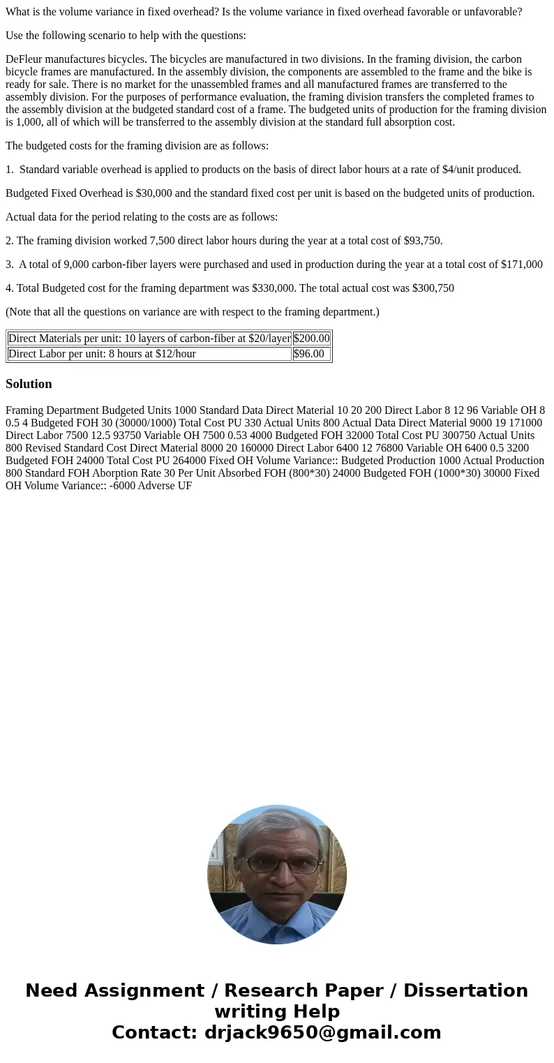 What is the volume variance in fixed overhead? Is the volume variance in fixed overhead favorable or unfavorable? Use the following scenario to help with the qu What is the volume variance in fixed overhead? Is the volume variance in fixed overhead favorable or unfavorable? Use the following scenario to help with the qu