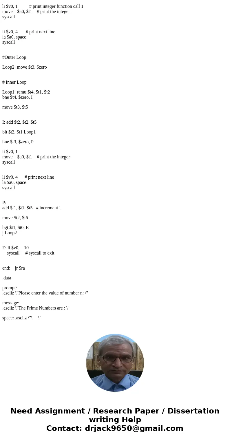 Write a MIPS assembly program to read a number from the user , and prints all the prime numbers between 0 and that number. need assembely codeSolution.text .ali Write a MIPS assembly program to read a number from the user , and prints all the prime numbers between 0 and that number. need assembely codeSolution.text .ali