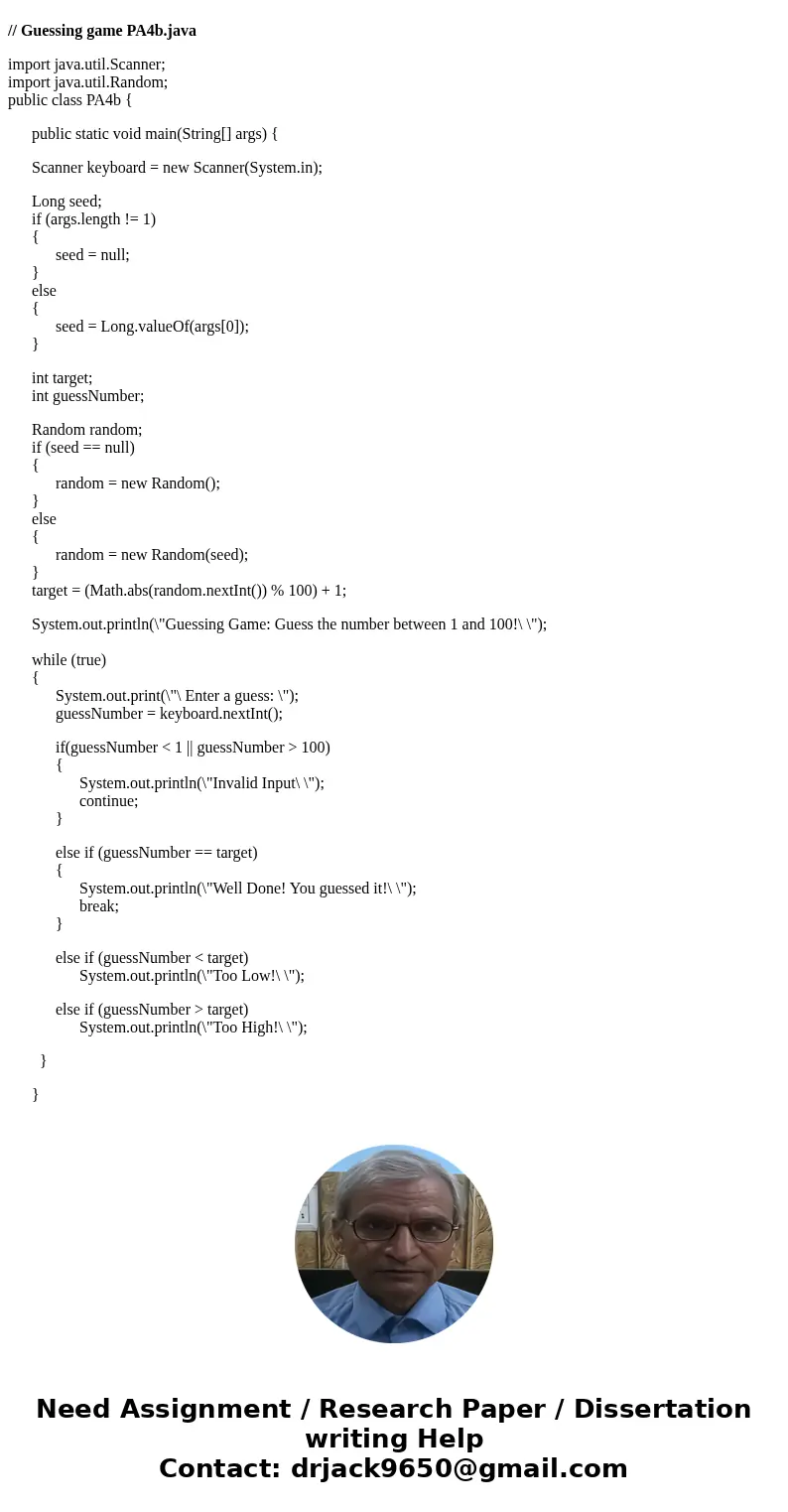 Write a program that plays a guessing game with the user. Specifically, your program should randomly pick a number between 1 and 100. Then, ask the user for a g Write a program that plays a guessing game with the user. Specifically, your program should randomly pick a number between 1 and 100. Then, ask the user for a g