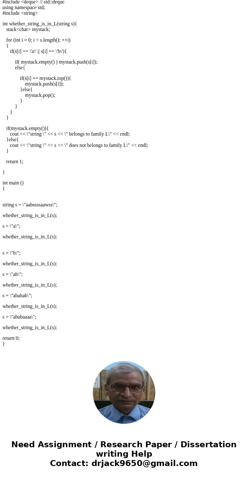 Write a pseudocode function that uses a stack to determine whether a string is in the language L, where L = {s : s contains equal numbers of A’s and B’s}.Using 