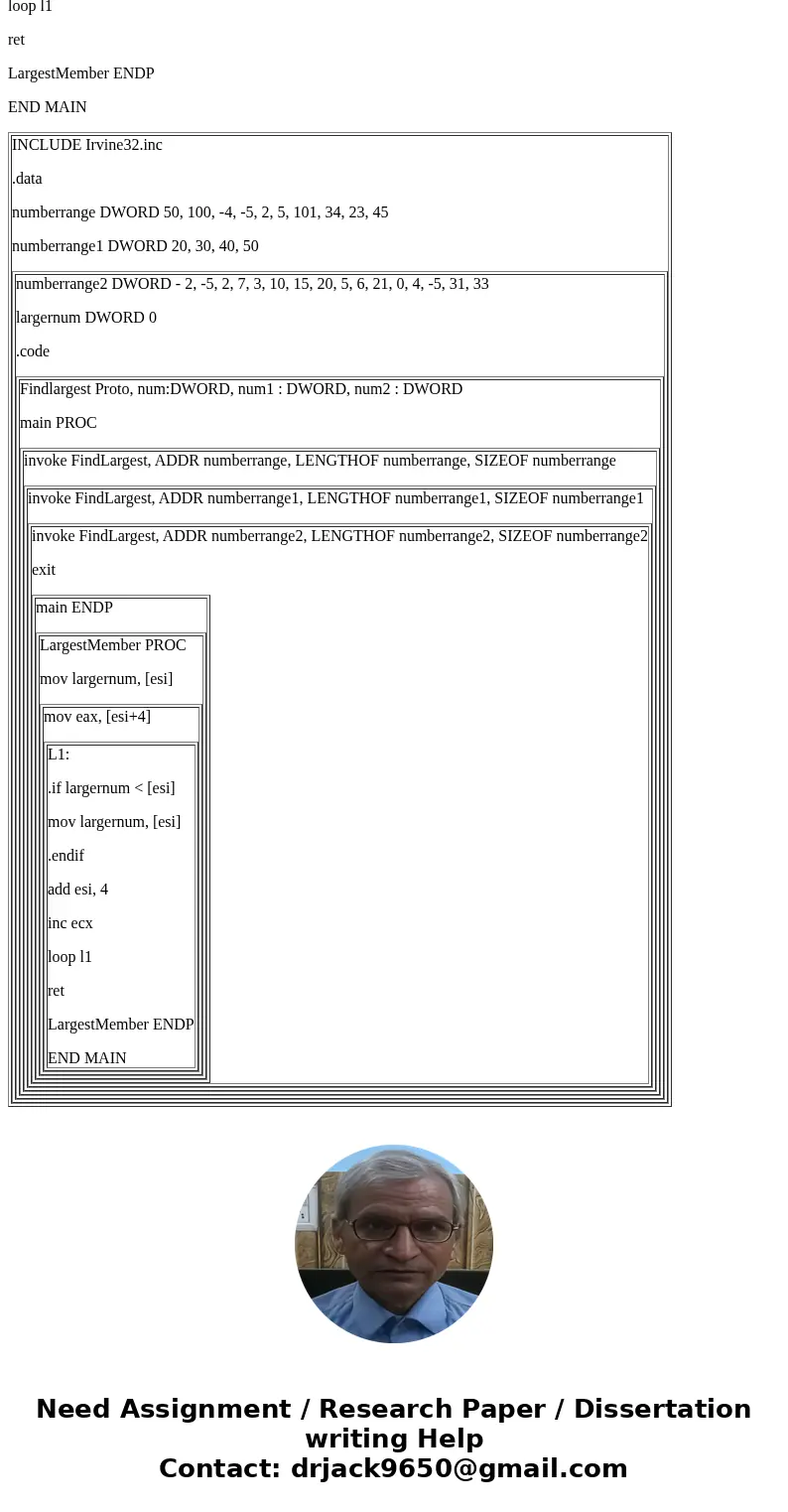 x86 Assembly Language Programming Assignment FindLargest Procedure Create a procedure named FindLargest that receives two parameters: a pointer to a signed doub