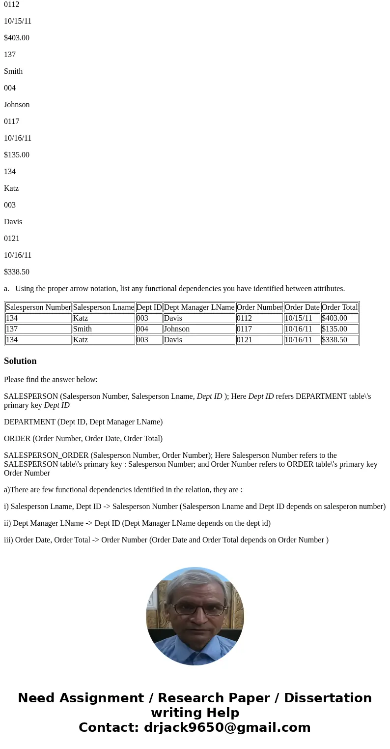 You are given a table with sample data. Your task is to normalize the tables. Your solution should not show tables with data. Instead, represent each table in t You are given a table with sample data. Your task is to normalize the tables. Your solution should not show tables with data. Instead, represent each table in t