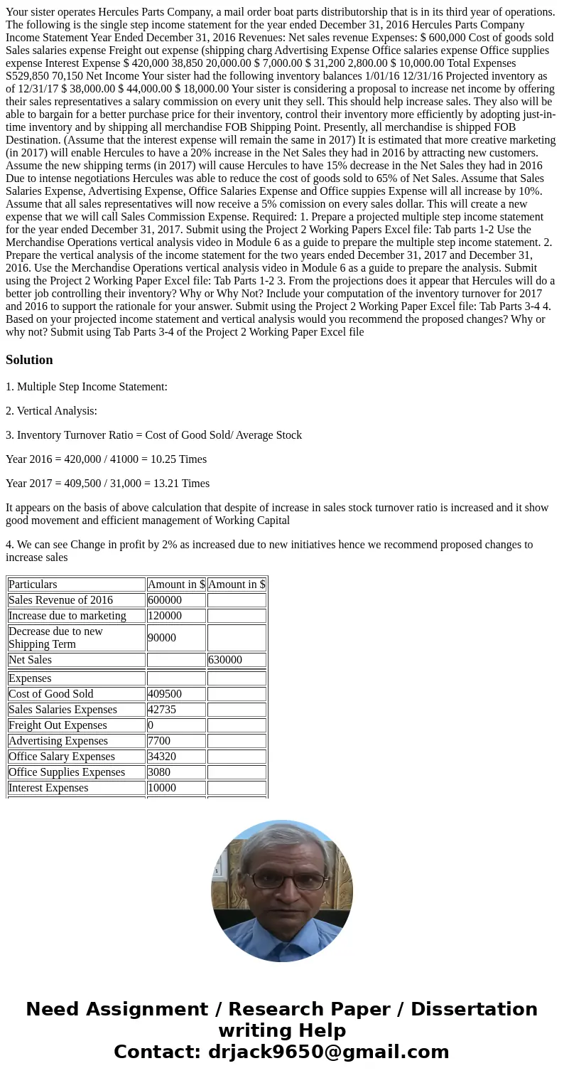 Your sister operates Hercules Parts Company, a mail order boat parts distributorship that is in its third year of operations. The following is the single step   Your sister operates Hercules Parts Company, a mail order boat parts distributorship that is in its third year of operations. The following is the single step