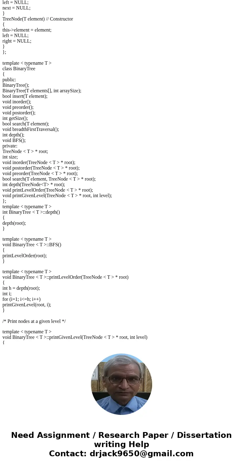 1. Add a breadth-first (level-order) traversal function to the binary tree code. 2. Add a function to find the height of a tree. 3. Re-implement one of the dept