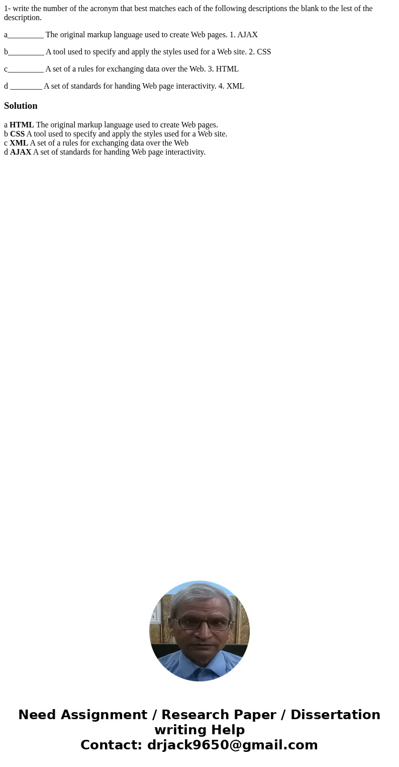 1- write the number of the acronym that best matches each of the following descriptions the blank to the lest of the description. a_________ The original markup 1- write the number of the acronym that best matches each of the following descriptions the blank to the lest of the description. a_________ The original markup