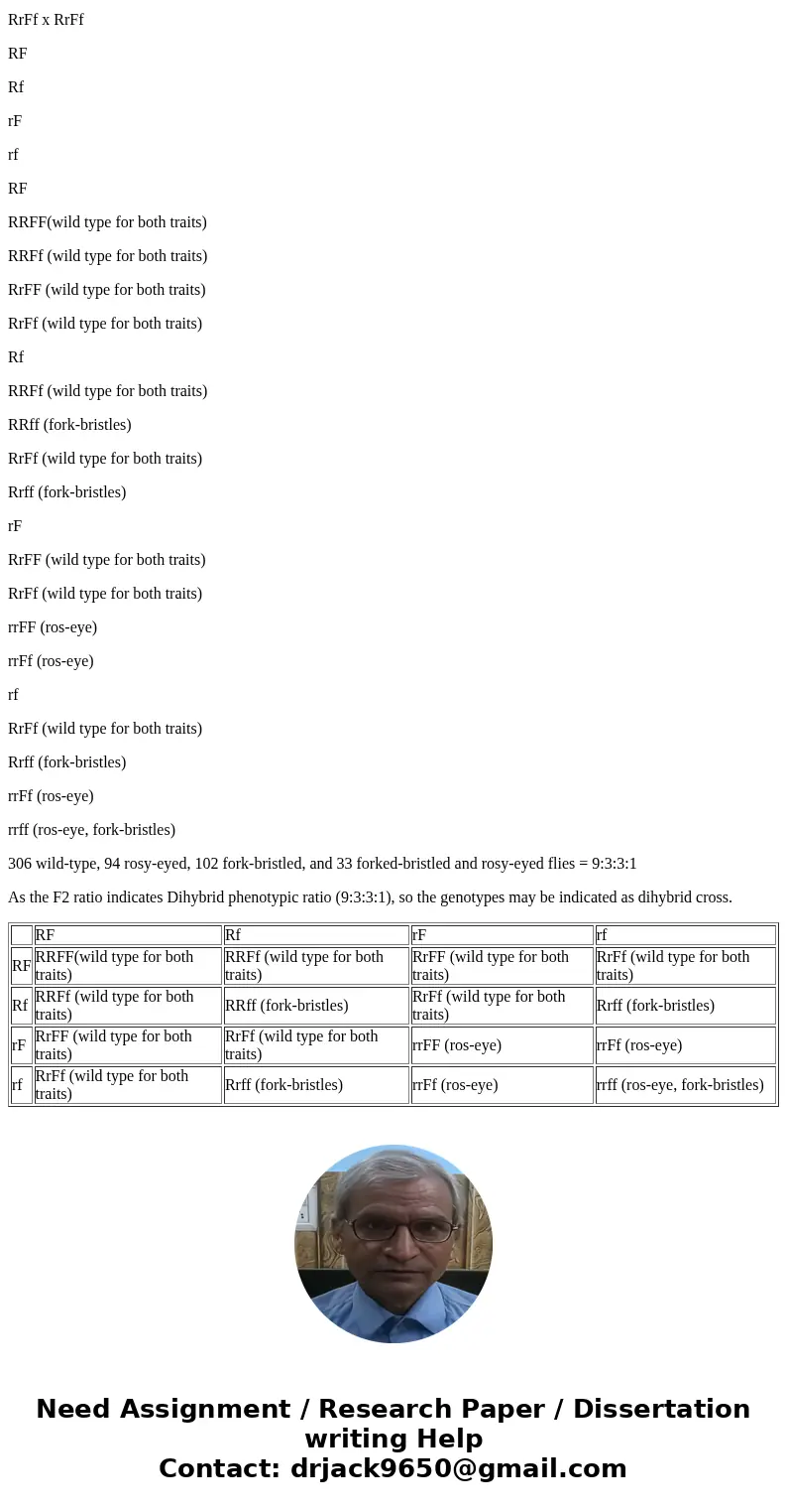 A rosy-eyed Drosophila with wild-type bristles was crossed with a forked Drosophila with wild-type eyes. The F1 were wild type for both traits, whereas the F2 c A rosy-eyed Drosophila with wild-type bristles was crossed with a forked Drosophila with wild-type eyes. The F1 were wild type for both traits, whereas the F2 c