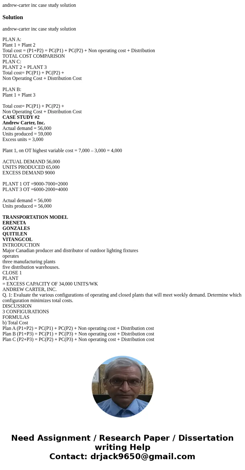 andrew-carter inc case study solutionSolutionandrew-carter inc case study solution PLAN A: Plant 1 + Plant 2 Total cost = (P1+P2) = PC(P1) + PC(P2) + Non operat andrew-carter inc case study solutionSolutionandrew-carter inc case study solution PLAN A: Plant 1 + Plant 2 Total cost = (P1+P2) = PC(P1) + PC(P2) + Non operat