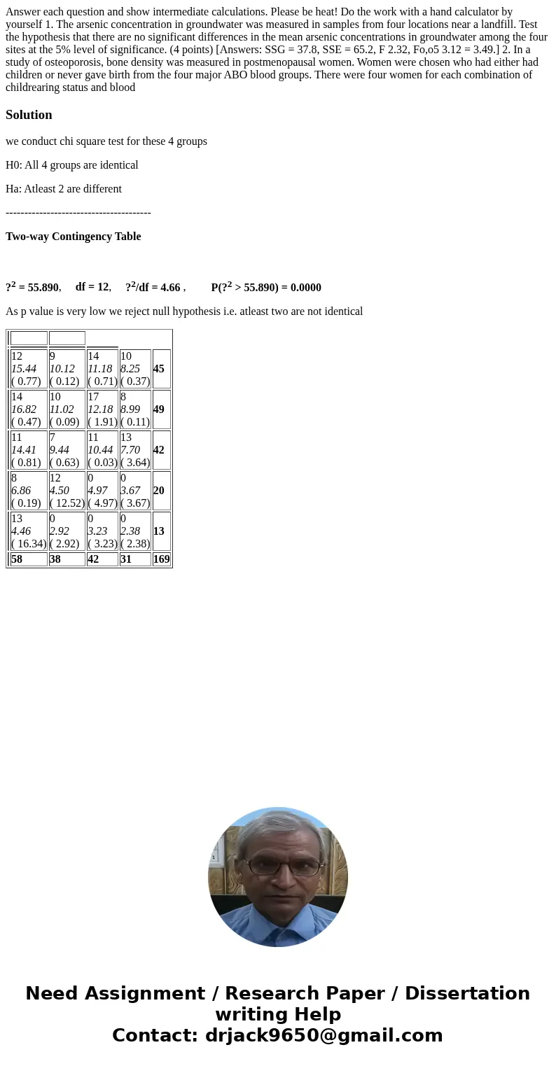  Answer each question and show intermediate calculations. Please be heat! Do the work with a hand calculator by yourself 1. The arsenic concentration in groundw
