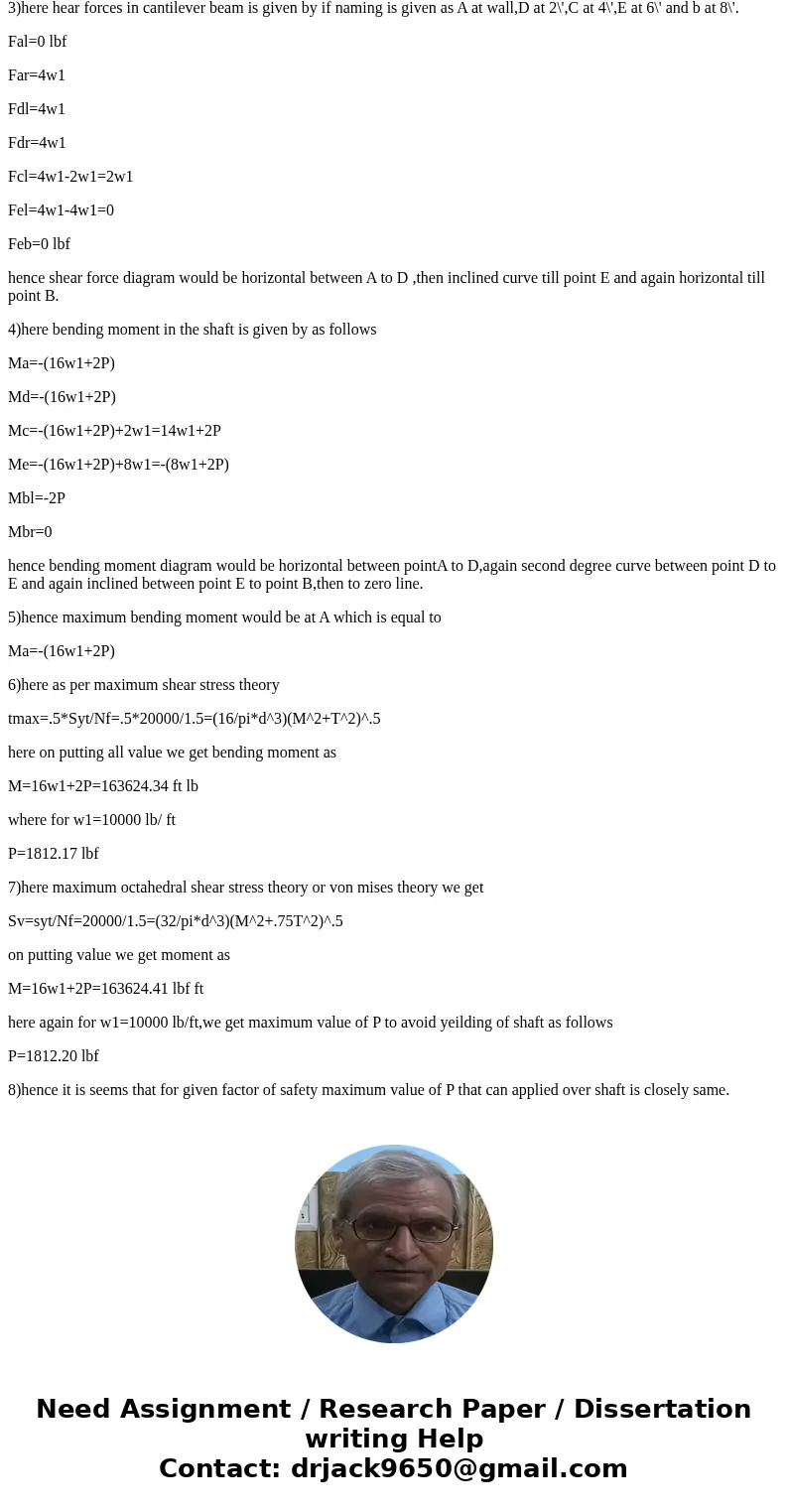 As shown in the figure below, a cantilevered circular shaft (diameter 5 inches) has a welded bar of length 2 ft attached at the end. The bar is subjected to a l As shown in the figure below, a cantilevered circular shaft (diameter 5 inches) has a welded bar of length 2 ft attached at the end. The bar is subjected to a l