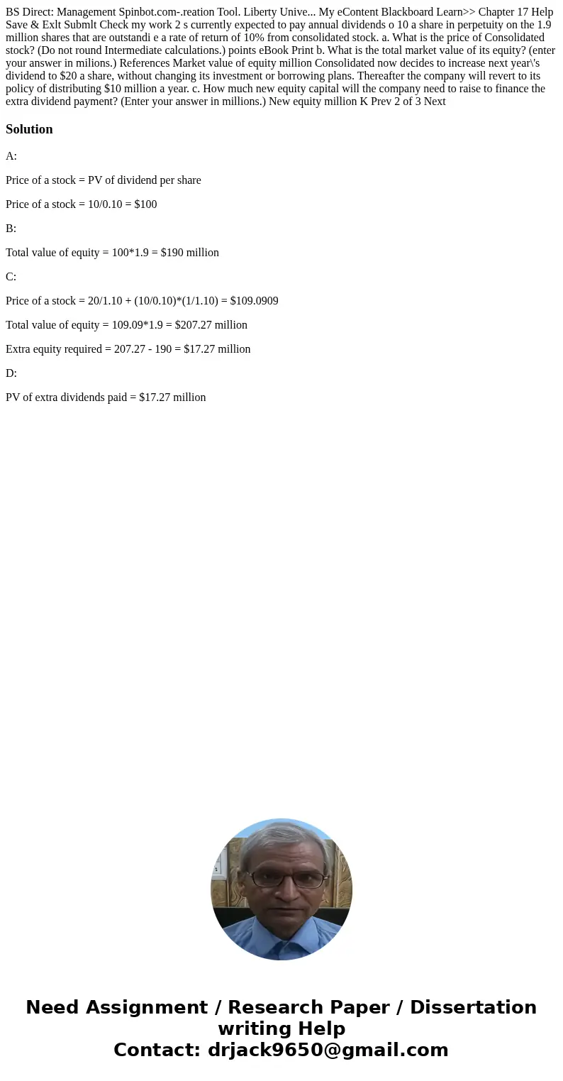 BS Direct: Management Spinbot.com-.reation Tool. Liberty Unive... My eContent Blackboard Learn>> Chapter 17 Help Save & Exlt Submlt Check my work 2 s  BS Direct: Management Spinbot.com-.reation Tool. Liberty Unive... My eContent Blackboard Learn>> Chapter 17 Help Save & Exlt Submlt Check my work 2 s
