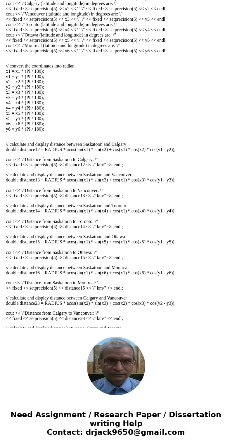 C++ The great distance is the distance between two points on the surface of a sphere. Although the earth is not a perfect sphere, it can be treated as a sphere  C++ The great distance is the distance between two points on the surface of a sphere. Although the earth is not a perfect sphere, it can be treated as a sphere