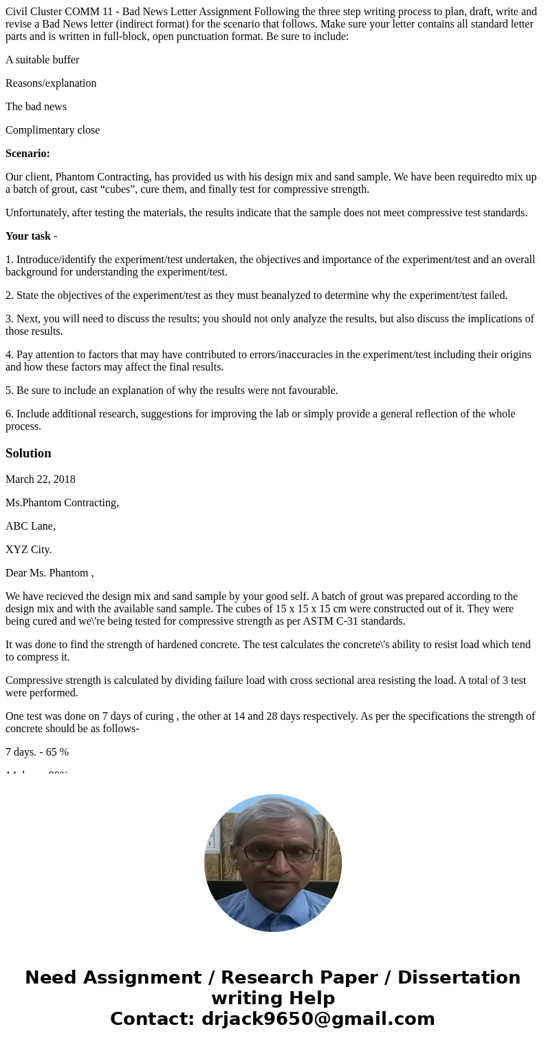 Civil Cluster COMM 11 - Bad News Letter Assignment Following the three step writing process to plan, draft, write and revise a Bad News letter (indirect format) Civil Cluster COMM 11 - Bad News Letter Assignment Following the three step writing process to plan, draft, write and revise a Bad News letter (indirect format)