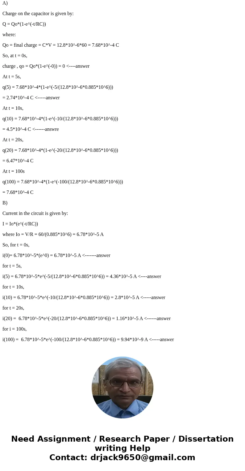  Compute the charge on the capacitor at the following times after the connections are made: 0, 5.0 s, 10.0 s, 20.0 s, and 100.0 s. Express your answers using tw