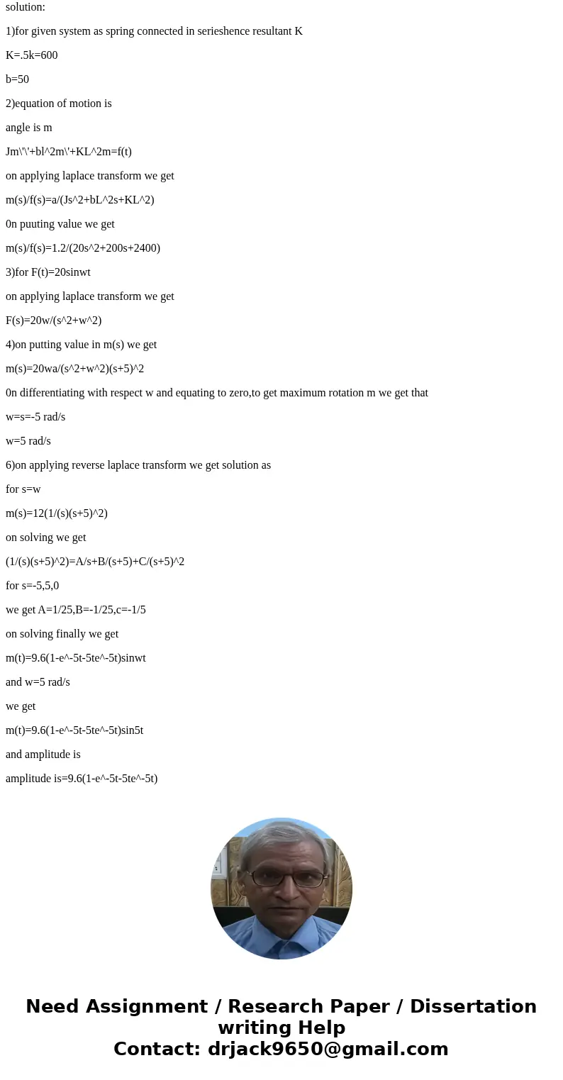 Consider the following rotational system that consists of a rotating bar B_1 with moment of inertia J_1 = 20 Kg m^2 and length L_1 = 2 m supported by a spring-  Consider the following rotational system that consists of a rotating bar B_1 with moment of inertia J_1 = 20 Kg m^2 and length L_1 = 2 m supported by a spring-