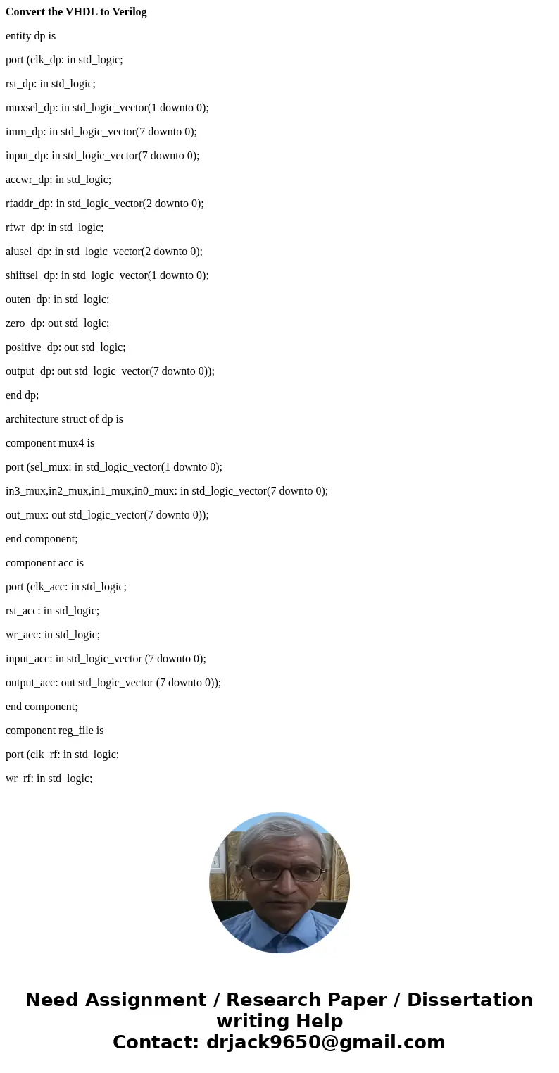 Convert the VHDL to Verilog entity dp is port (clk_dp: in std_logic; rst_dp: in std_logic; muxsel_dp: in std_logic_vector(1 downto 0); imm_dp: in std_logic_vect