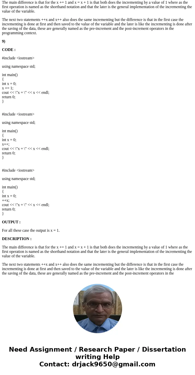 Exercises for Pre-and Post- increment and Decrement operators int x = 0, y = 0; cout SolutionPlease follow the code and comments for description : 6) CODE : #i  Exercises for Pre-and Post- increment and Decrement operators int x = 0, y = 0; cout SolutionPlease follow the code and comments for description : 6) CODE : #i