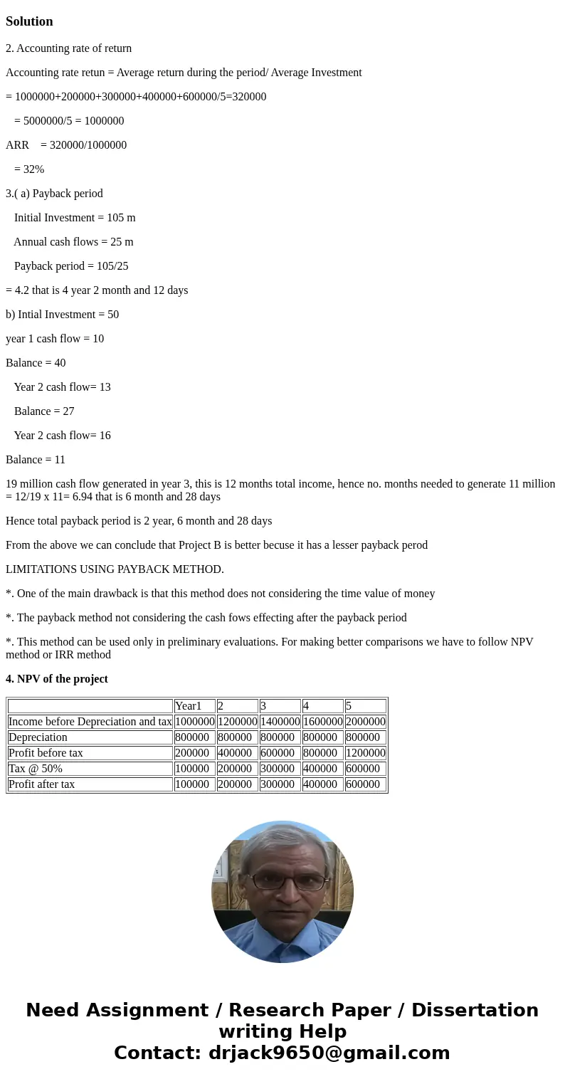  Expert Q&A; Done 2-Rural poultry farm costs 5,000,000 to set up and has a scrap value of 1,000,000. Its stream of income before depreciation and taxes duri