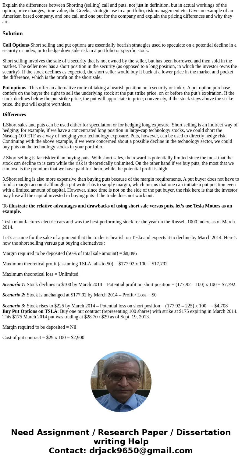 Explain the differences between Shorting (selling) call and puts, not just in definition, but in actual workings of the option, price changes, time value, the G Explain the differences between Shorting (selling) call and puts, not just in definition, but in actual workings of the option, price changes, time value, the G