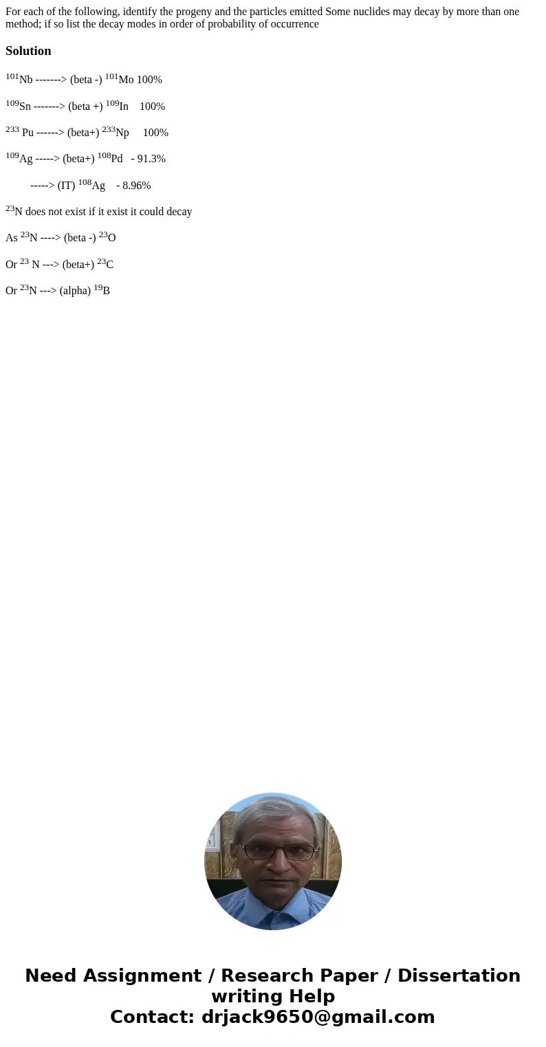 For each of the following, identify the progeny and the particles emitted Some nuclides may decay by more than one method; if so list the decay modes in order   For each of the following, identify the progeny and the particles emitted Some nuclides may decay by more than one method; if so list the decay modes in order